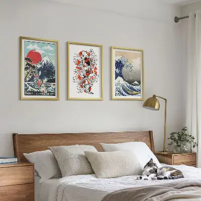Three-piece Japanese Great Wave of Kanagawa mountain wall art three-piece wall art set