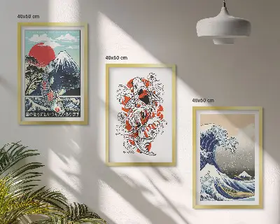 Three-piece Japanese Great Wave of Kanagawa mountain wall art three-piece wall art set