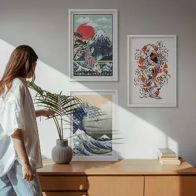 Three-piece Japanese Great Wave of Kanagawa mountain wall art three-piece wall art set