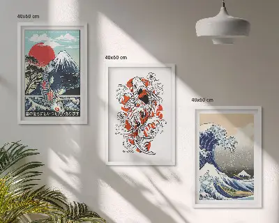 Three-piece wall art piece Mountains of fish Great Wave Japan