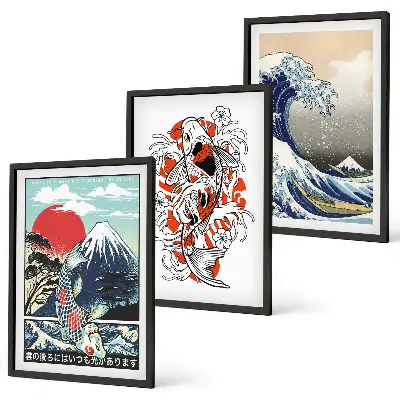 Three-piece Japanese Great Wave of Kanagawa mountain wall art three-piece wall art set