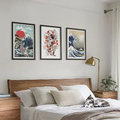Three-piece Japanese Great Wave of Kanagawa mountain wall art three-piece wall art set