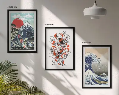 Three-piece Japanese Great Wave of Kanagawa mountain wall art three-piece wall art set