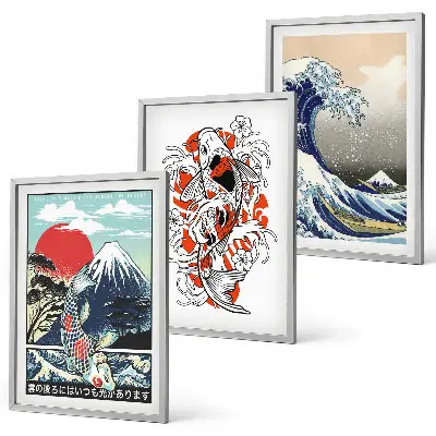 Three-piece Japanese Great Wave of Kanagawa mountain wall art three-piece wall art set