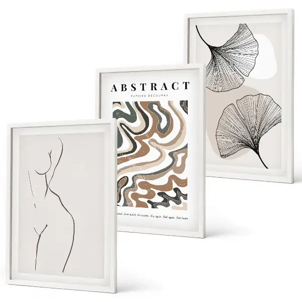 Set of 3 framed wall art pieces Abstract boho patterns shapes
