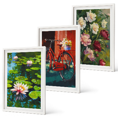 Three-piece wall art piece Lilies in the garden, colorful flowers