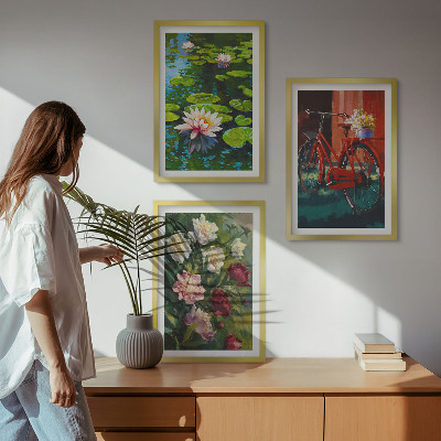Three-piece wall art piece Lilies in the garden, colorful flowers