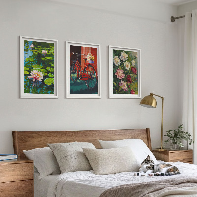 Three-piece wall art piece Lilies in the garden, colorful flowers