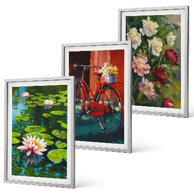 Three-piece wall art piece Lilies in the garden, colorful flowers