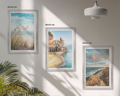Set of 3 framed wall art pieces Landscapes beach cliffs city