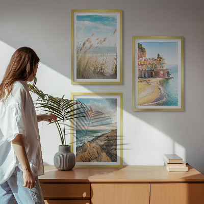 Set of 3 framed wall art pieces Landscapes beach cliffs city