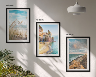 Set of 3 framed wall art pieces Landscapes beach cliffs city