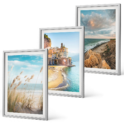 Set of 3 framed wall art pieces Landscapes beach cliffs city