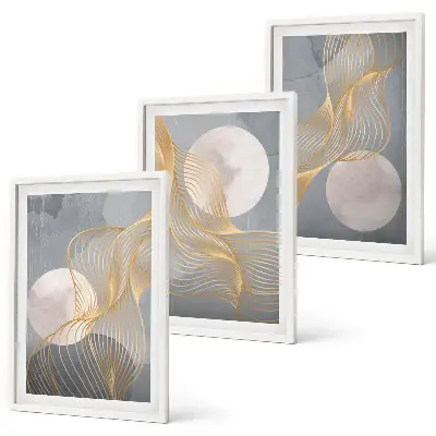 Wall art set Abstract patterns waves circles