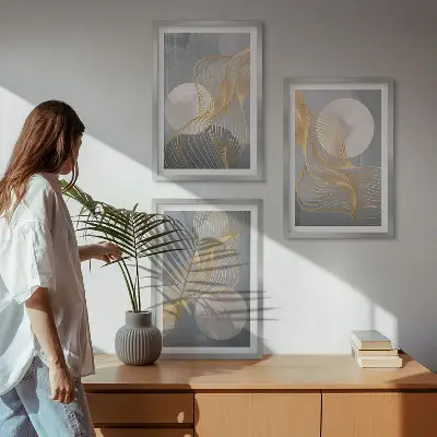Wall art set featuring abstract patterns of waves and circles