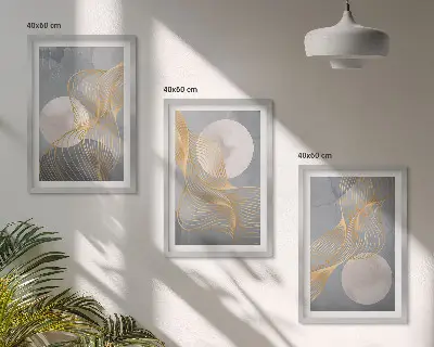 Wall art set featuring abstract patterns of waves and circles