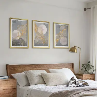 Wall art set featuring abstract patterns of waves and circles