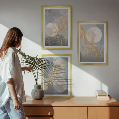 Wall art set Abstract patterns waves circles