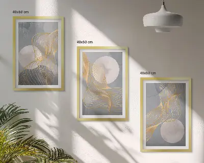 Wall art set featuring abstract patterns of waves and circles