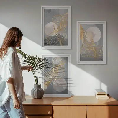 Wall art set Abstract patterns waves circles