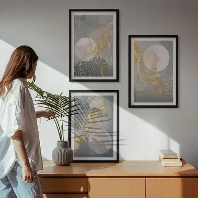 Wall art set Abstract patterns waves circles