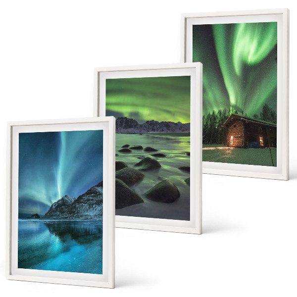 Three-piece wall art piece Winter landscapes aurora mountains