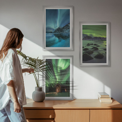 Three-piece wall art piece Winter landscapes aurora mountains