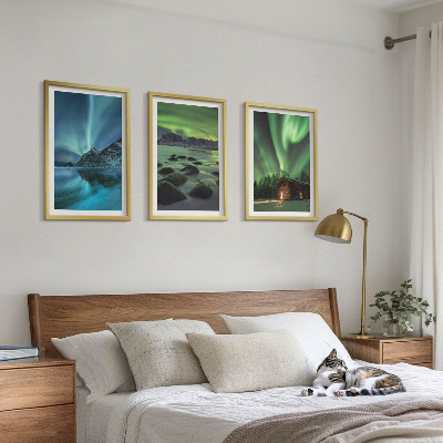 Three-piece wall art piece Winter landscapes aurora mountains