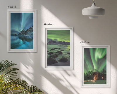 Three-piece wall art piece Winter landscapes aurora mountains