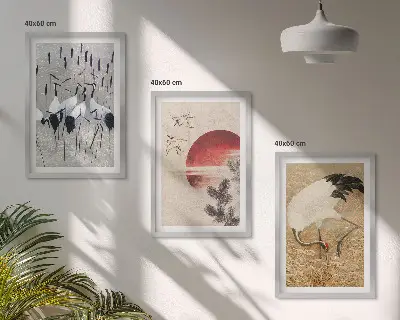 Japanese cranes landscape wall art set of 3 framed pieces
