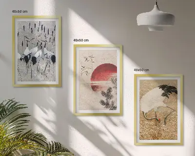 Japanese cranes landscape wall art set of 3 framed pieces