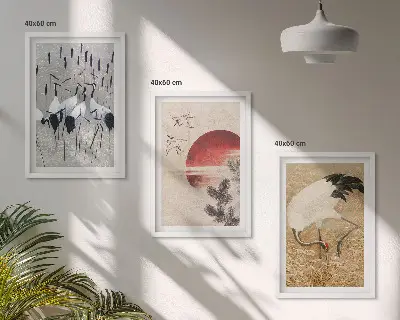 Japanese cranes landscape wall art set of 3 framed pieces