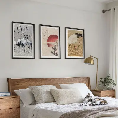 Japanese cranes landscape wall art set of 3 framed pieces