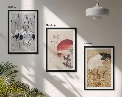 Japanese cranes landscape wall art set of 3 framed pieces