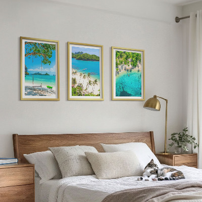 Set of 3 framed wall art pieces Beaches, palm trees, clear water