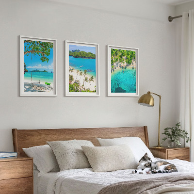 Set of 3 framed wall art pieces Beaches, palm trees, clear water