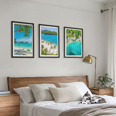 Set of 3 framed wall art pieces Beaches, palm trees, clear water