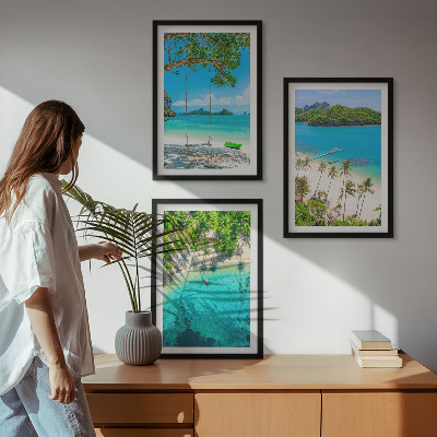 Set of 3 framed wall art pieces Beaches, palm trees, clear water