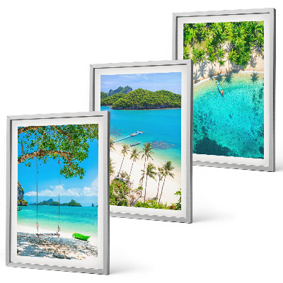 Set of 3 framed wall art pieces Beaches, palm trees, clear water
