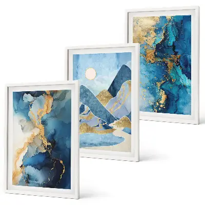 Wall art set featuring blue mountains abstract patterns