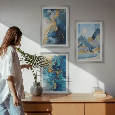 Wall art set featuring blue mountains abstract patterns
