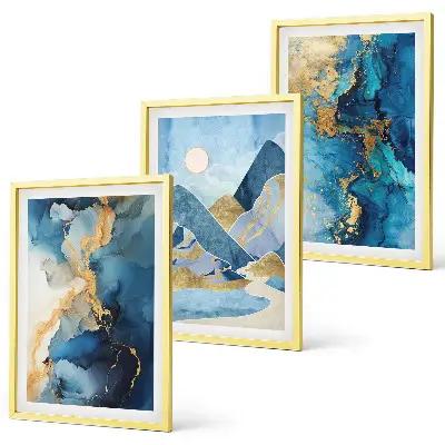 Wall art set featuring blue mountains abstract patterns
