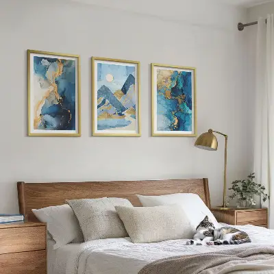 Wall art set featuring blue mountains abstract patterns