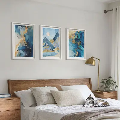 Wall art set featuring blue mountains abstract patterns