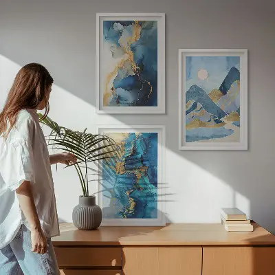 Wall art set featuring blue mountains abstract patterns