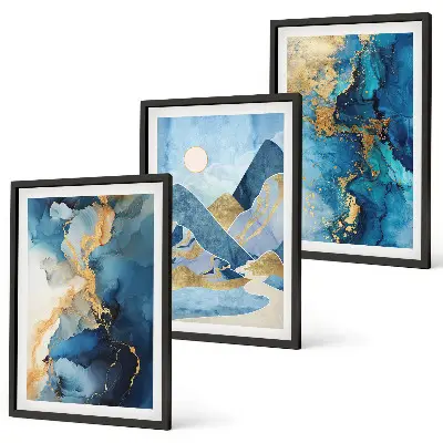 Wall art set featuring blue mountains abstract patterns