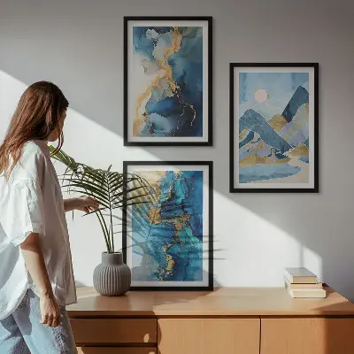 Wall art set featuring blue mountains abstract patterns
