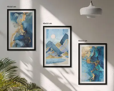 Wall art set featuring blue mountains abstract patterns