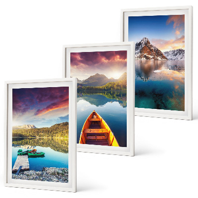Three-piece wall art piece Lakes mountains boat peace