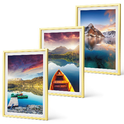 Three-piece wall art piece Lakes mountains boat peace